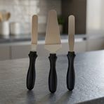 BYCOMO 3'lü Paslanmaz Çelik Pasta Spatulası ve Servis Seti, Siyah Saplı