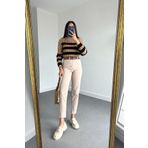 ByCukurovaFrango MR Bej Mom Jean Kadın Boyfriend Yüksek Bel Likralı Kot Pantolon