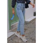 ByCukurovaFrango Neva Mavi Kar Yıkama Boyfriend Jean Kadın Solmaz Mom Toparlayıcı Kot Pantolon - Taş - 38