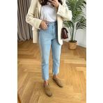 ByCukurovaFrango Penolope Kadın LEen Kadın Yüksek Bel Mavi Kar Yıkama Likralı Mom Jeans Pantolon