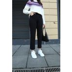 ByCukurovaFrango Yüksek Bel Likralı Siyah Boyfriend Jeans Esnek Mom Kot Pantolon