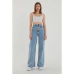 ByCukurovaFrango Zero Max New Star Solmaz Mavi Kar Likralı Bol Paça Jean - Salaş Wide Leg Kot Pantolon - 34