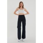 ByCukurovaFrango Zero Max New Star Solmaz Siyah Likralı Bol Paça Jean - Salaş Wide Leg Kot Pantolon (Süper Yüksek) - 36