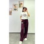 bydenizcollection Tshırt Ve Pantolon Altı Çiçek Nakışlı Beli Lastik Ve Cep Detaylı Eşofman Takımı