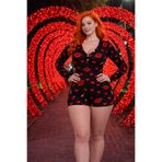 BYEN GİYİM Romantik Gece Siyah Dudak Desenli Tulum – 14 Şubat’a Özel Feminen Stil