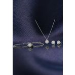 byess 925 Ayar Gümüş Elmas Montur Kolye Bileklik Küpe Set