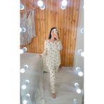 ByGamzeArman Düğmeli Ayıcık Desenli Hamile ve Lohusa Pijama Takımı