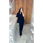 ByGamzeArman Düz siyah renk penye pamuk kumaş kısa kol geniş kalıp hamile lohusa pijama takımı