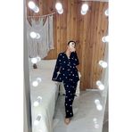 ByGamzeArman Siyah Renk Uzun Kol Mevsimlik Pamuk Kumaş Geniş Kalıp Kalp Desenli Hamile Lohusa Pijama Takımı