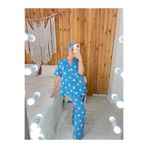 ByGamzeArman Tesettür Boneli Desenli Kısa Kol Geniş Kalıp Hamile Lohusa Pijama Takımı