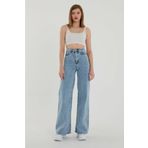 byhaziran butik Süper Yüksek Bel Likralı Kar Yıkamalı Geniş Paça Kot Pantolon (wide Leg)