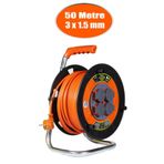 Bylion 50 Metre 3x1.5 mm Seyyar Makaralı Uzatma Kablosu Kapaklı Termal Sigortalı CCA Kablo
