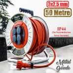 Bylion Badem10 Makaralı Seyyar Kablo Kapaklı 4 Prizli Metal Uzatma Kablosu 3x2.5 mm CCA Kablo 50 Metre