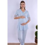 ByLohusa Pamuklu Emzirme Özellikli Rahat Kesim Hamile Lohusa Pijama Takımı Effortt - Mavi