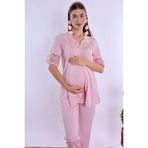 ByLohusa Pamuklu Emzirme Özellikli Rahat Kesim Hamile Lohusa Pijama Takımı Effortt - Pembe