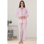 ByLohusa Pamuklu Kumaş Önden Düğmeli Rahat Kesim Hamile Lohusa Pijama Takımı Effortt - Pembe