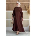 Bym Fashion Bağlama Detaylı Elbise Kahverengi 6015