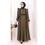 Bym Fashion Bağlamalı ve Fırfır Detaylı Elbise 6064 Haki - 2