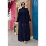 Bym Fashion Boncuk İşlemeli Tam Boy Ferace 7894 Lacivert - 38