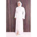 Bym Fashion Boncuk İşlemeli Tam Boy Ferace Ekru 7894