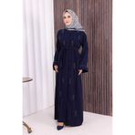 Bym Fashion Boncuk İşlemeli Tam Boy Ferace Lacivert 7894