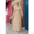 Bym Fashion Boncuk İşlemeli Tam Boy Ferace Taş 7894