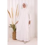 Bym Fashion Boydan Düğmeli Elbise 6045 Ekru - 48