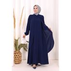 Bym Fashion Boydan Düğmeli Elbise 6045 Lacivert - 40