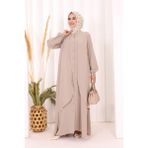 Bym Fashion Boydan Düğmeli Elbise 6045 Vizon - 48