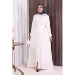 Bym Fashion Boydan Düğmeli Ferace 6056 Ekru