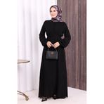Bym Fashion Boydan Düğmeli Ferace 6056 Siyah