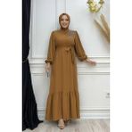 Bym Fashion Boydan Düğmeli Omuz Taş İşleme Detaylı Ferace Elbise 3840 Taba - 46