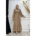 Bym Fashion Boydan Düğmeli Omuz Taş İşleme Detaylı Ferace Elbise 3840 Vizon - 42