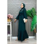 Bym Fashion Boydan Düğmeli Omuz Taş İşleme Detaylı Ferace Elbise 3840 Zümrüt - 46
