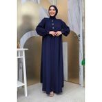 Bym Fashion Boydan Düğmeli Taş İşleme Detaylı Ferace 7903 Lacivert - 48