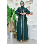 Bym Fashion Boydan Fırfırlı Yelekli Elbise Takım 8489 Zümrüt - 40