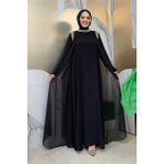 Bym Fashion Boyun ve Omuz Kısmı Taş Detay Elbise 3876 Siyah - 44