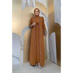 Bym Fashion Büyük Beden Taş İşleme Detaylı Yelekli Elbise Takım 3838-1 Taba - 52