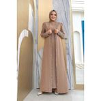 Bym Fashion Büyük Beden Taş İşleme Detaylı Yelekli Elbise Takım 3838-1 Vizon - 52