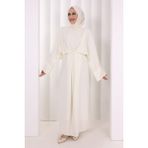 Bym Fashion Çapraz Bağlamalı Ipli Elbise 6083 Ekru - Standart