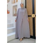 Bym Fashion Çapraz Parça Görünümlü İncili Elbise Gri 3879