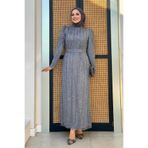 Bym Fashion Çiçek Desenli Simli Tül Abiye Elbise Gri 1108