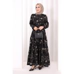 Bym Fashion Çiçekli Nakışlı Elbise 6091 Vizon - 3