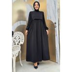 Bym Fashion Çift Katlı Bağlama Detay Elbise 6003 Siyah - 46