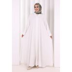 Bym Fashion Çıt Çıt Düğme Detaylı Ferace Görünümlü Elbise 6092 Ekru - Standart