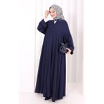 Bym Fashion Çıt Çıt Düğme Detaylı Ferace Görünümlü Elbise 6092 Lacivert - Standart