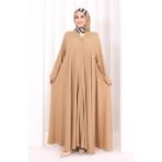 Bym Fashion Çıt Çıt Düğme Detaylı Ferace Görünümlü Elbise 6092 Taba - Standart