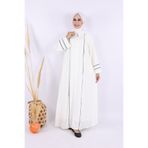 Bym Fashion Çizgi Detaylı Boydan Fermuarlı Tam Boy Ferace 6011 Ekru