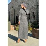 Bym Fashion Dal Desenli Simli Tül Büyük Beden Abiye Elbise Gri 1140-1