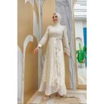 Bym Fashion Dantel Görünümlü Şifon Fırfır Detay Elbise 3783 Taş - 48
